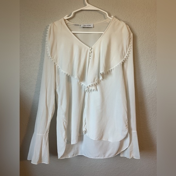 Yigal Azrouel 100% Silk Ruffle Lace White Blouse Size 6 - Picture 4 of 12